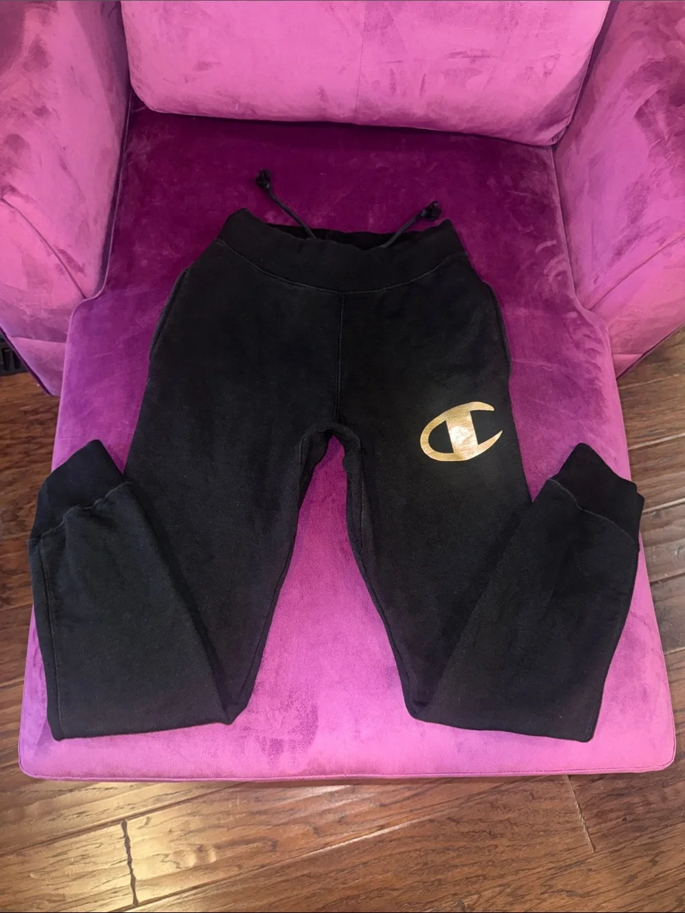 Champion Black Sweatpants Reverse Weave with Gold 'C' Logo 3 pockets Men’s Small